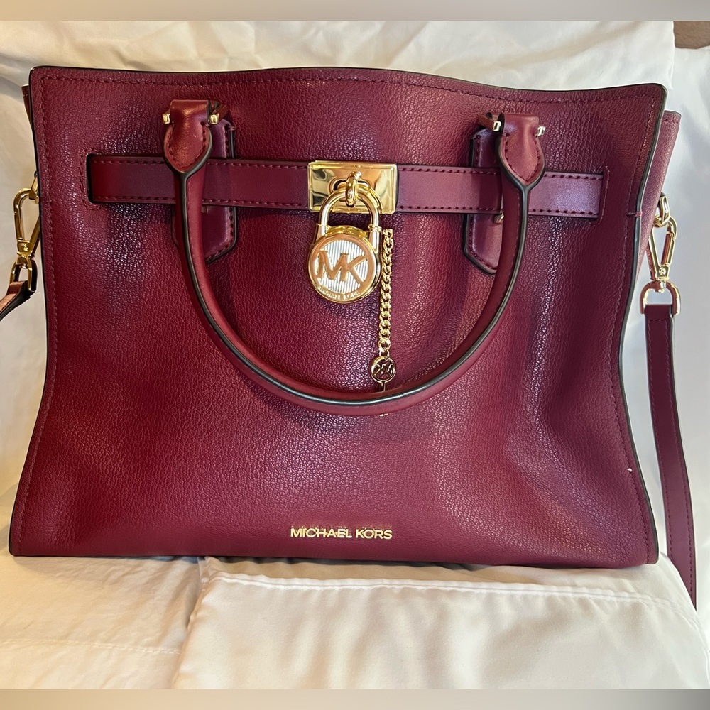 Michael Kors Burgundy Leather Tote Bag -medium Hamilton